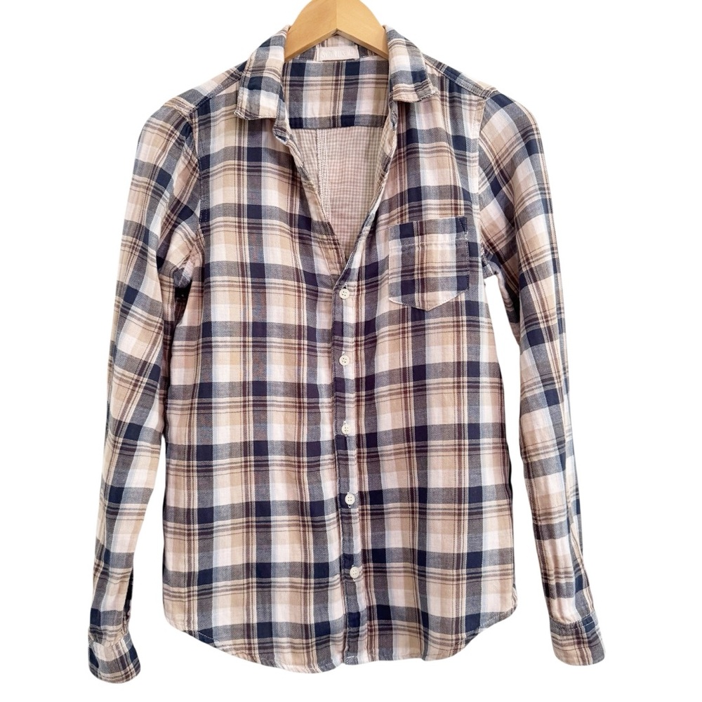 CP Shades Double Cotton Plaid Button Front Top XS